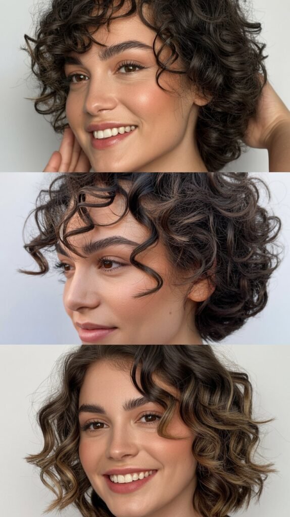  Asymmetrical Curly Cut with Deep Side Part