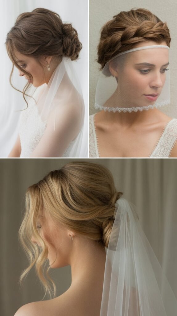  Twisted Updo with Blusher Veil