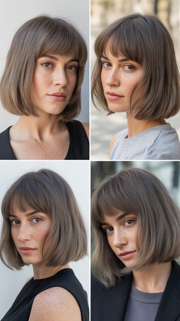 Arched Bangs With Pewter Gray Medium Bob