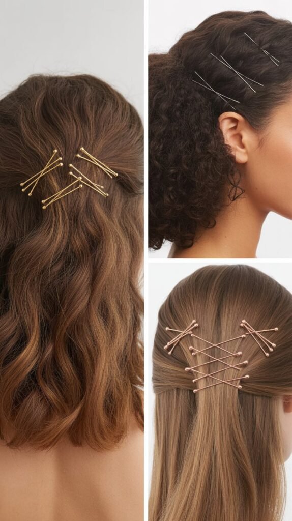 Half-Up with Criss-Cross Bobby Pins