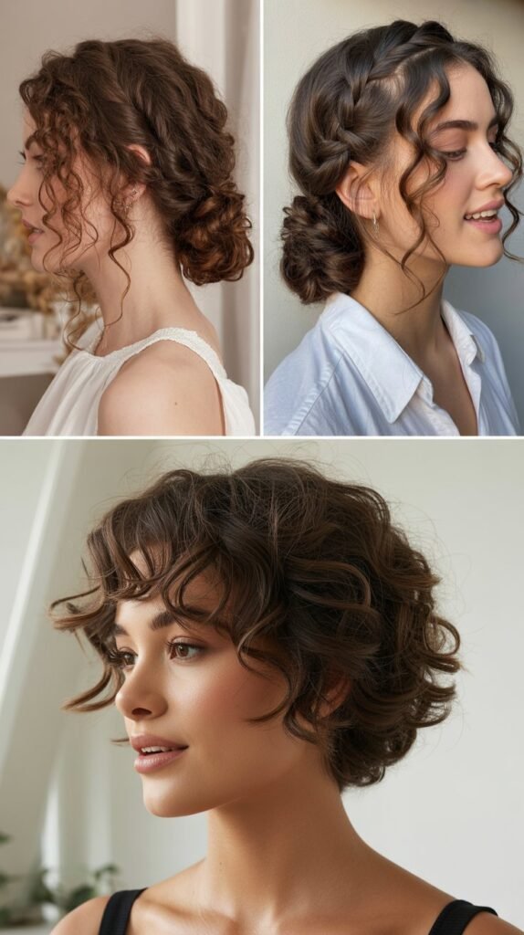  Voluminous Curly Side Swept Updo