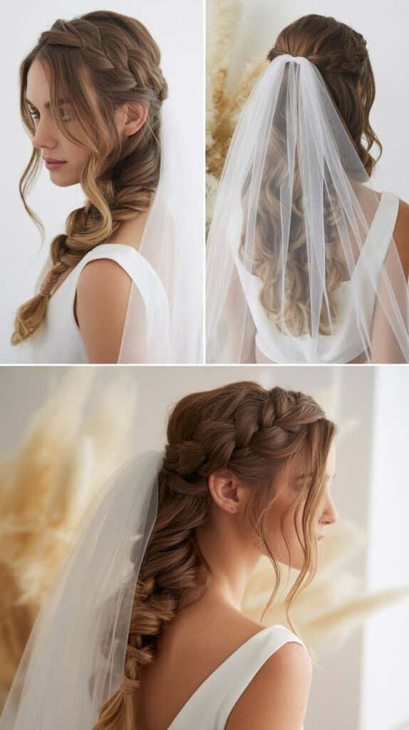 Loose Dutch Braid with Waltz Veil