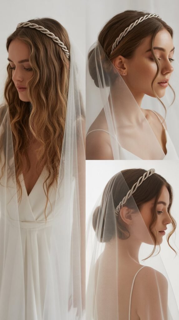 Twisted Halo with Floor-Length Veil