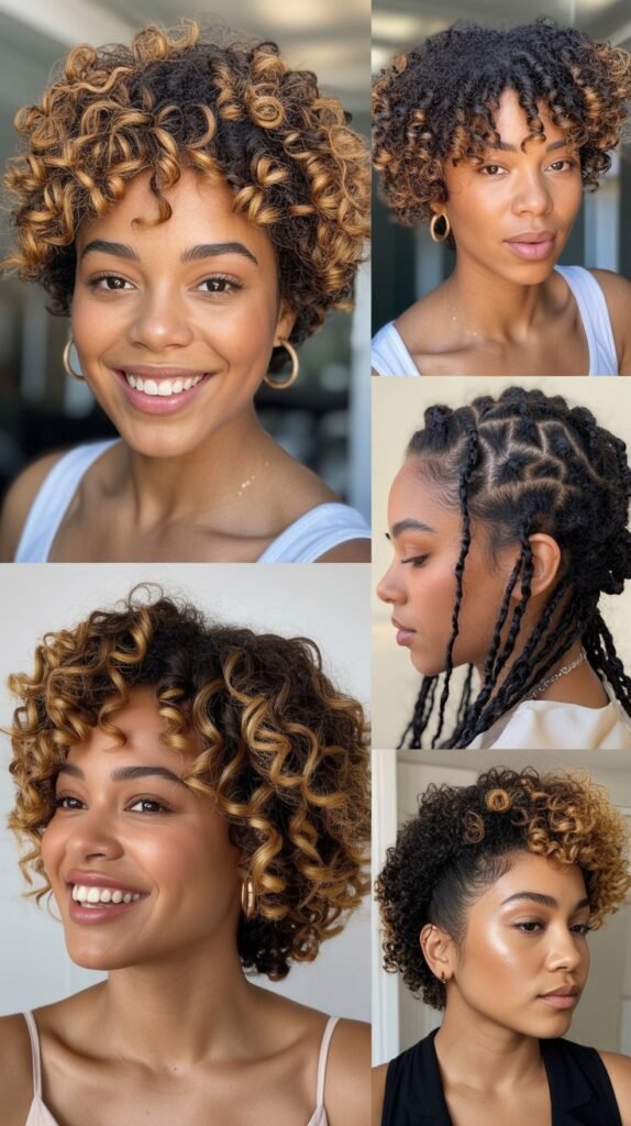 Golden Highlights on Short Curly Afro