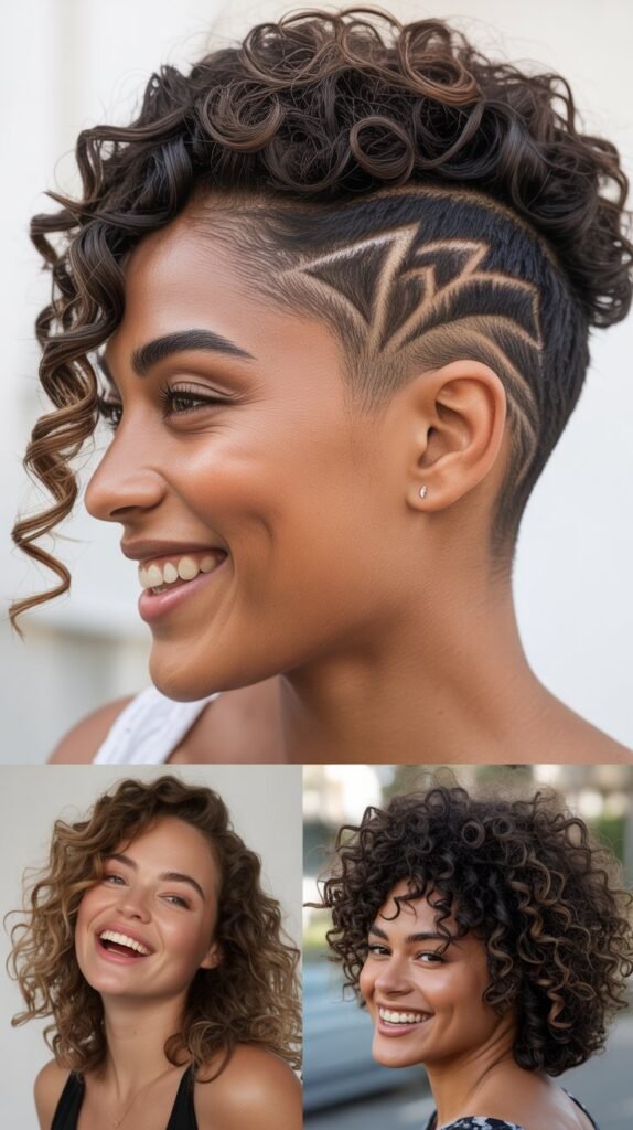 Curly Undercut with Lightning Bolt Design