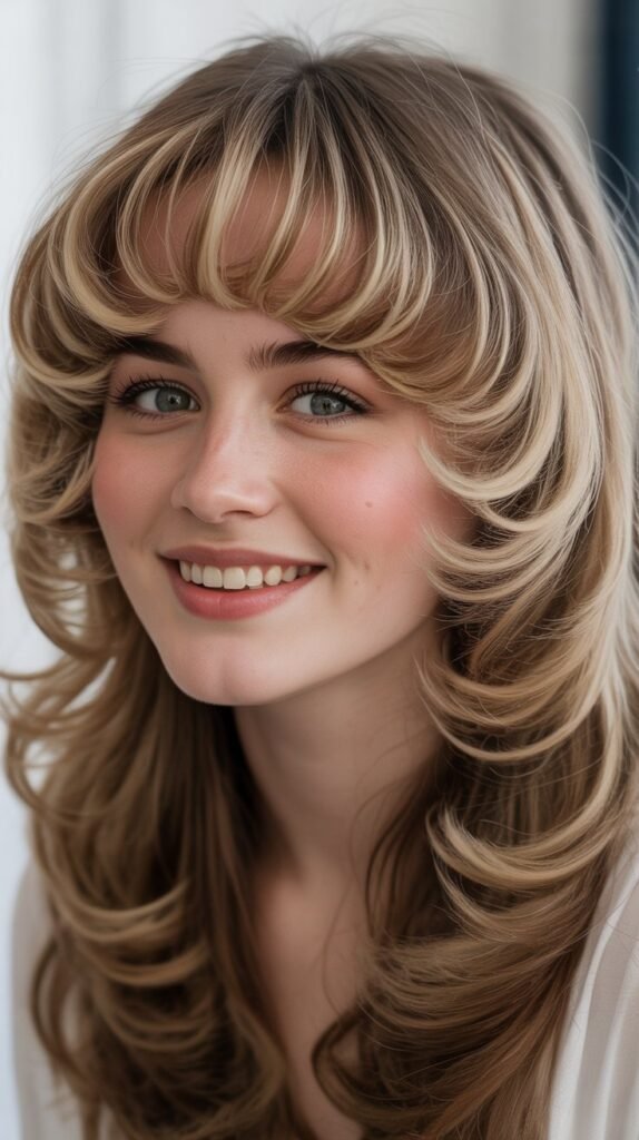 Wispy Fringe With Feathered Crown Layers: Retro Volume