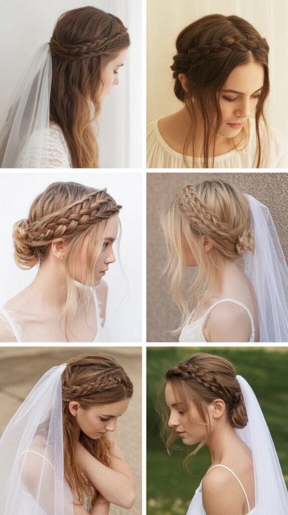  Braided Crown with Elbow-Length Veil