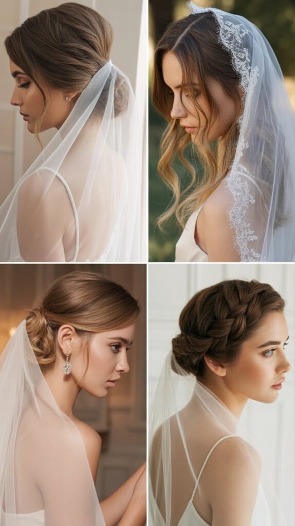 Deep Side Part with Floor-Length Veil