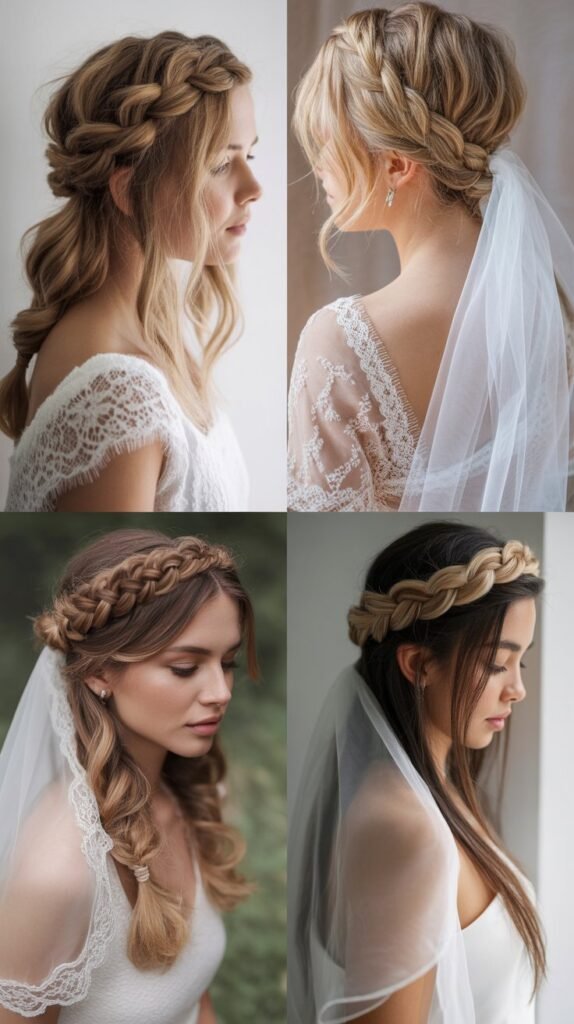 Loose Crown Braid with Elbow Veil