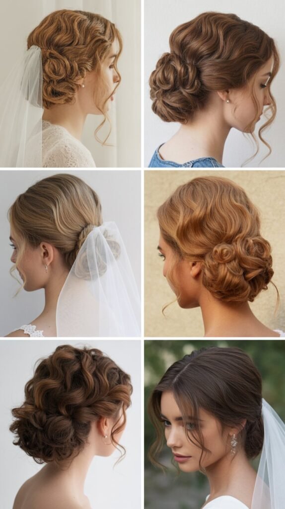 Stacked Curls Updo with Chapel Veil