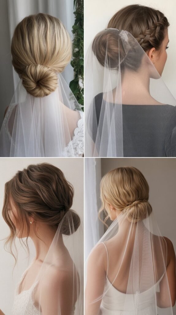 Classic Low Bun with Cathedral Veil Placement