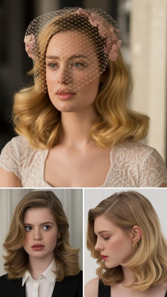  Hollywood Glamour Waves with Blusher Veil