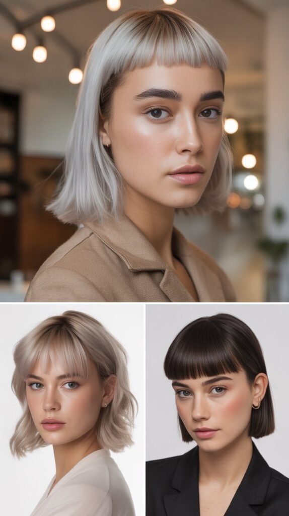 Micro Bangs With Sleek Platinum Medium Cut