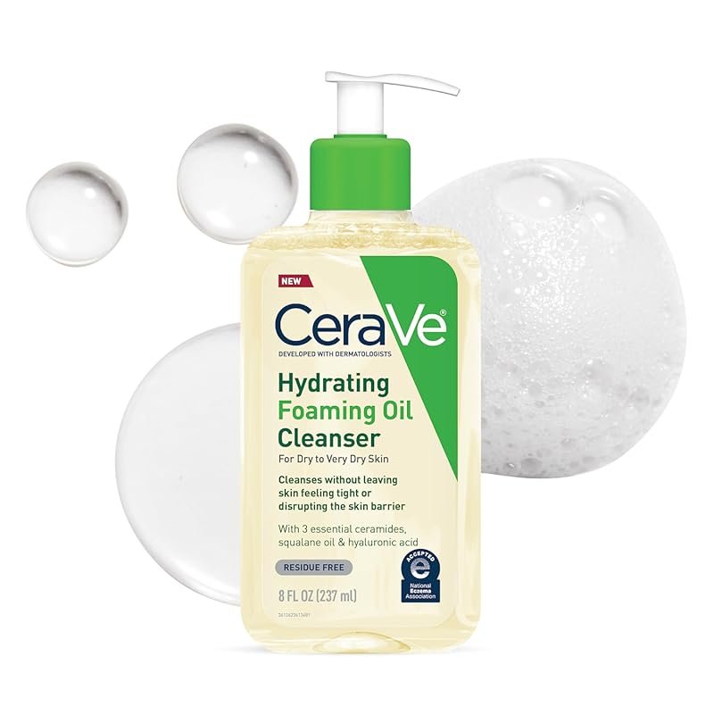 CeraVe Hydrating Foaming Oil Cleanser with Squalane, Hyaluronic Acid, 