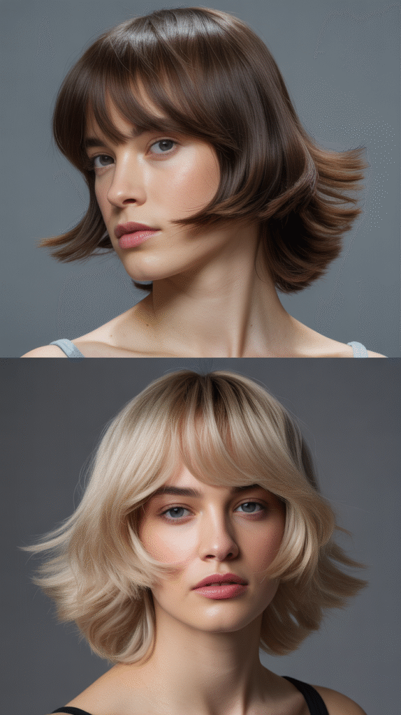 Angled Wispy Bangs with Long Layered Shag