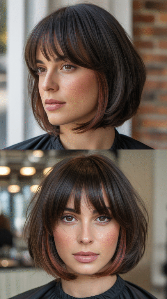 Tapered Wispy Bangs with Graduated Bob Layers