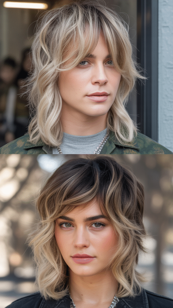 Wispy Curtain Bangs with Textured Shag Layers