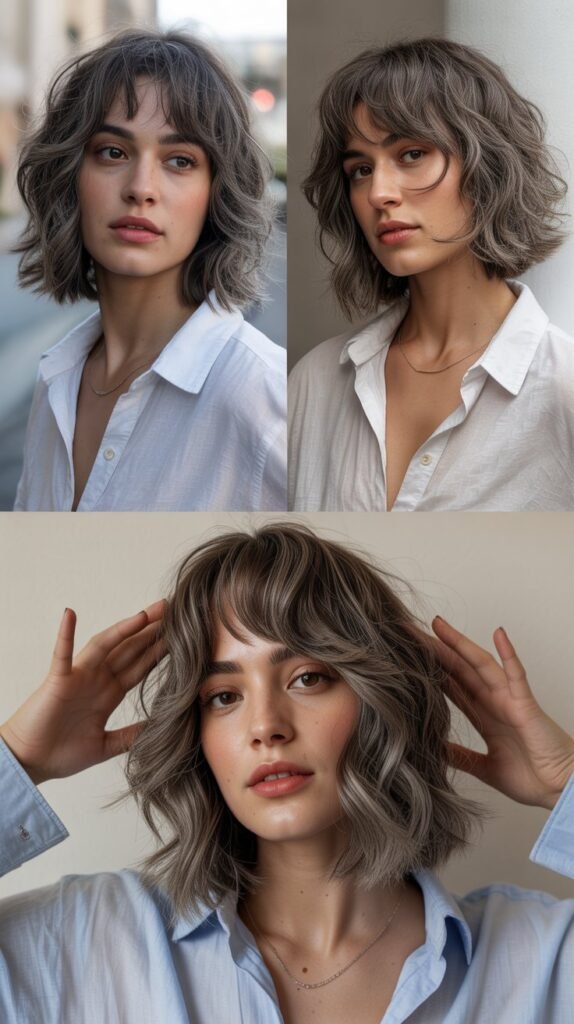 Shaggy Lob with Wispy Curtain Bangs