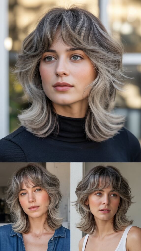 Layered Lob with Feathered Curtain Bangs