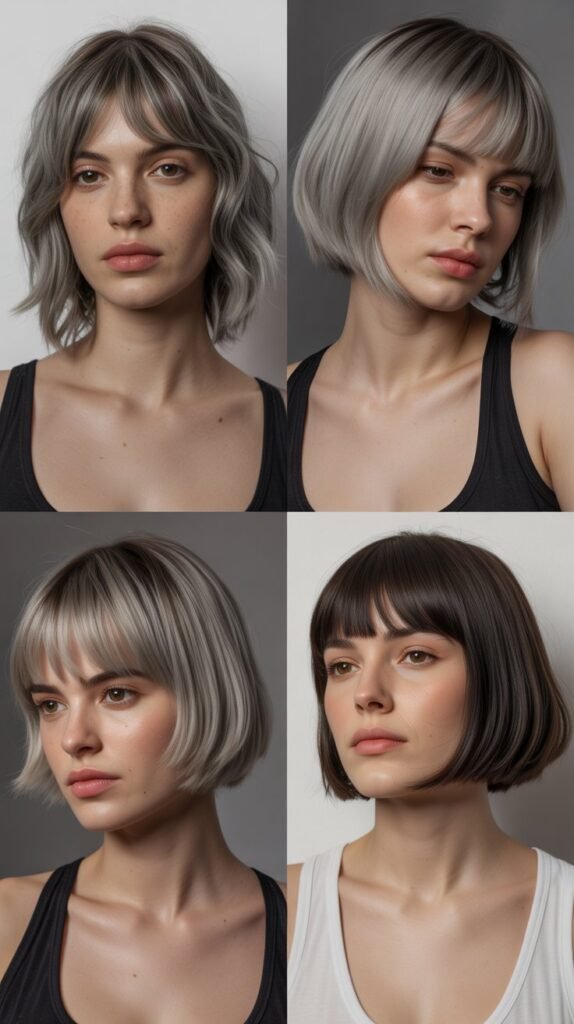 Asymmetrical Gray Lob with Blunt Bangs