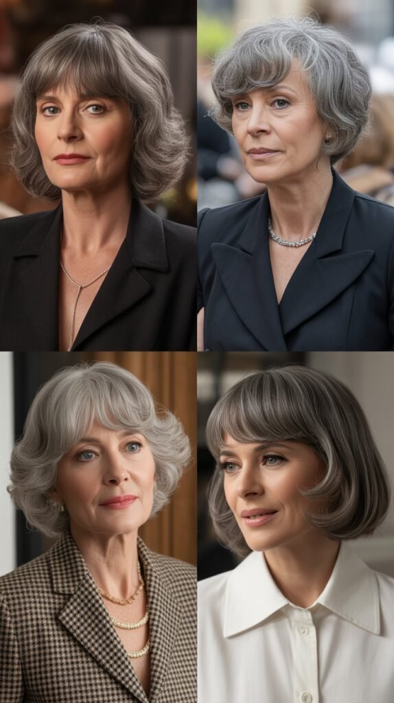 Celebrity Inspiration: Gray Hairstyles with Bangs Done Right