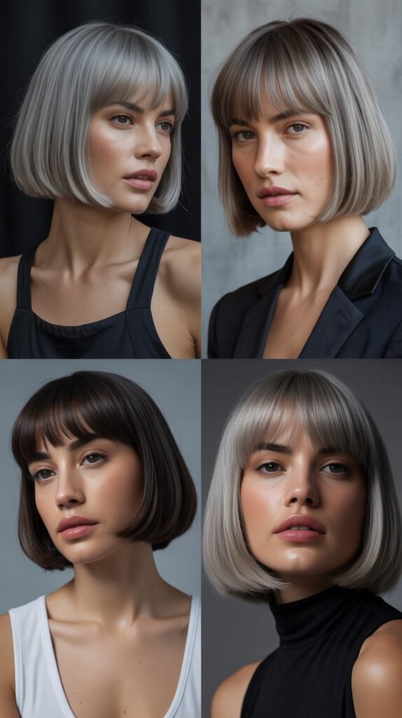 Sleek Gray Bob with Baby Bangs