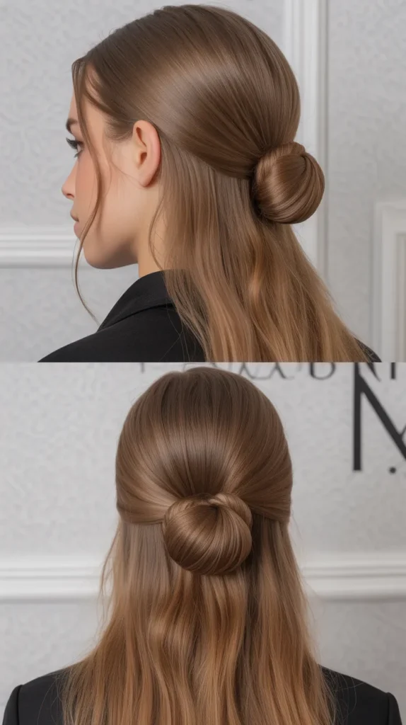 Half-Up with Tucked Ends (Hidden Bun Effect)