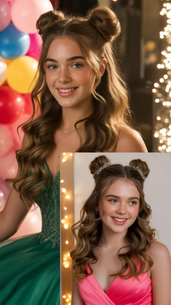 Space Buns with Long Wavy Hair