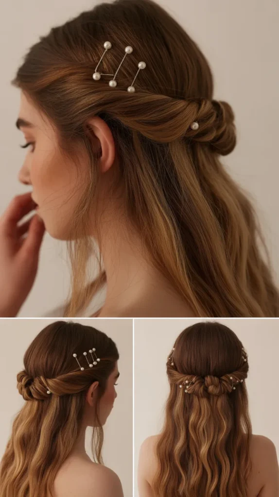 Half-Up with Pearl Pins