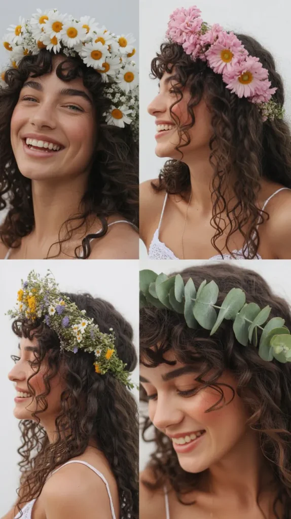 Natural Curls with Flower Crown