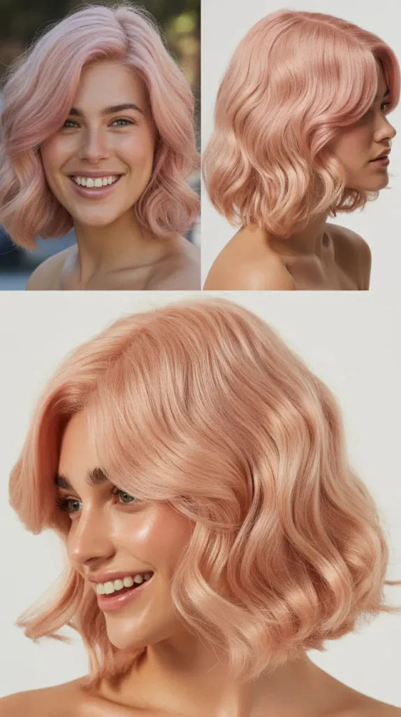  Soft Pink Textured Lob Wig