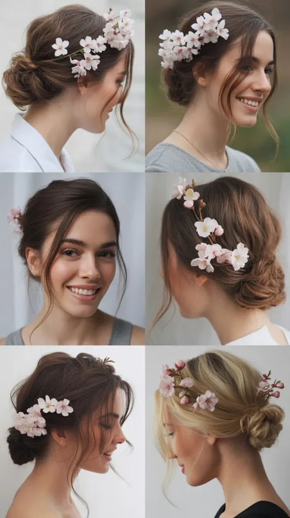 Loose Chignon with Cherry Blossoms