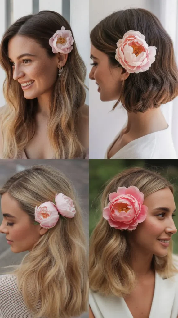 Side-Swept Hair with Peony Clip