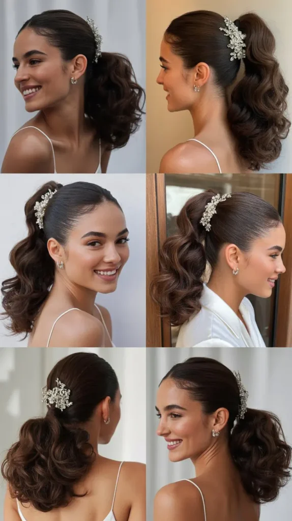 Crystal Embellished Ponytail with Loose Curls