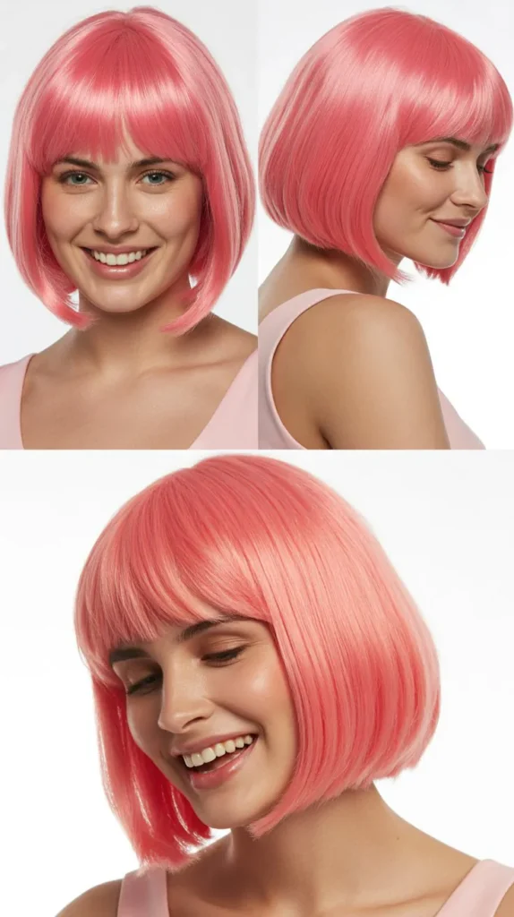 Pink Bob with Bangs Wig