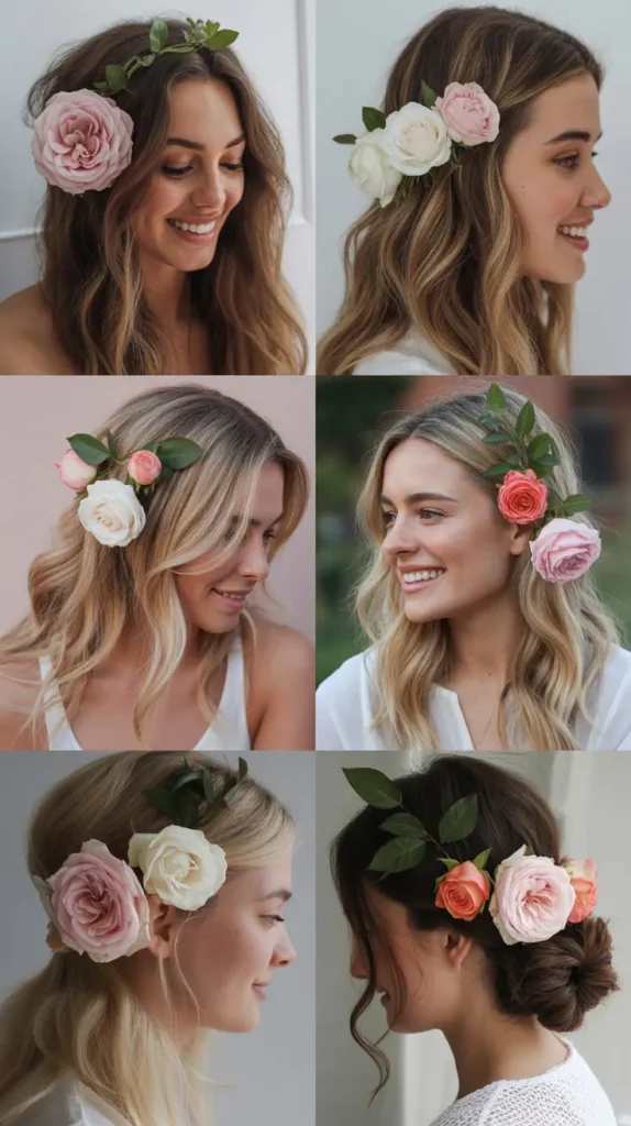  Half-Up Half-Down with Fresh Roses