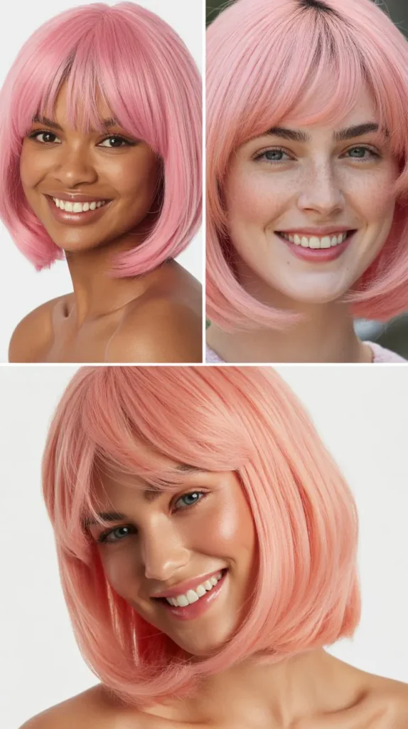 Pink Straight Wig with Wispy Bangs