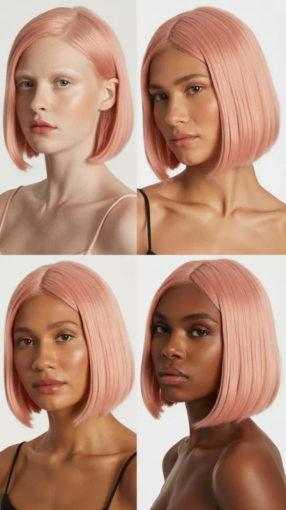 Sleek Straight Side Part Bob in Pastel Pink