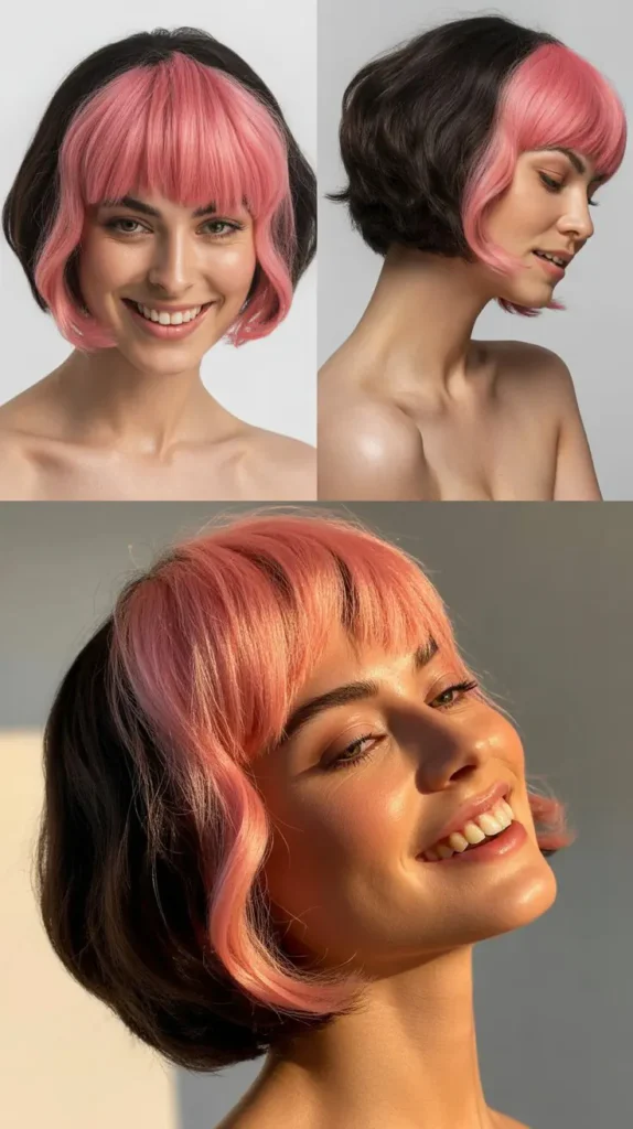 Two-Tone Pink and Black Short Wig