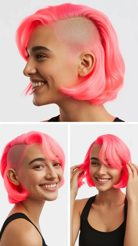  Neon Pink Undercut Wig