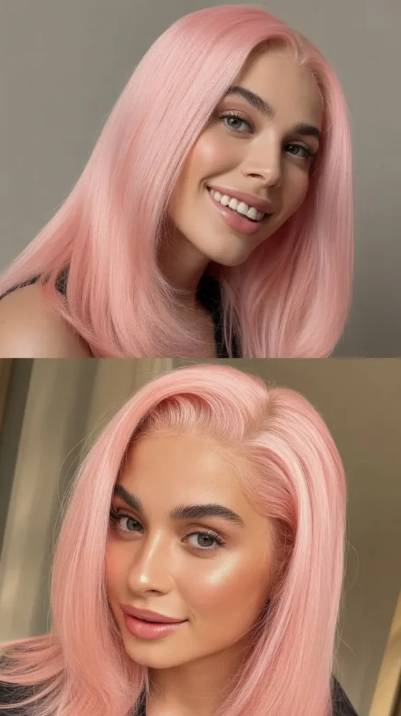 Light Pink Straight Lace Front Wig