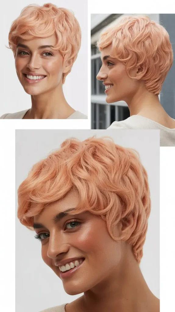  Peachy Pink Textured Crop Wig