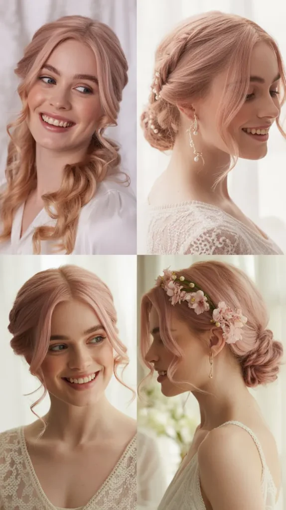 Powder Pink Half Up Half Down Wig for Bridal Looks