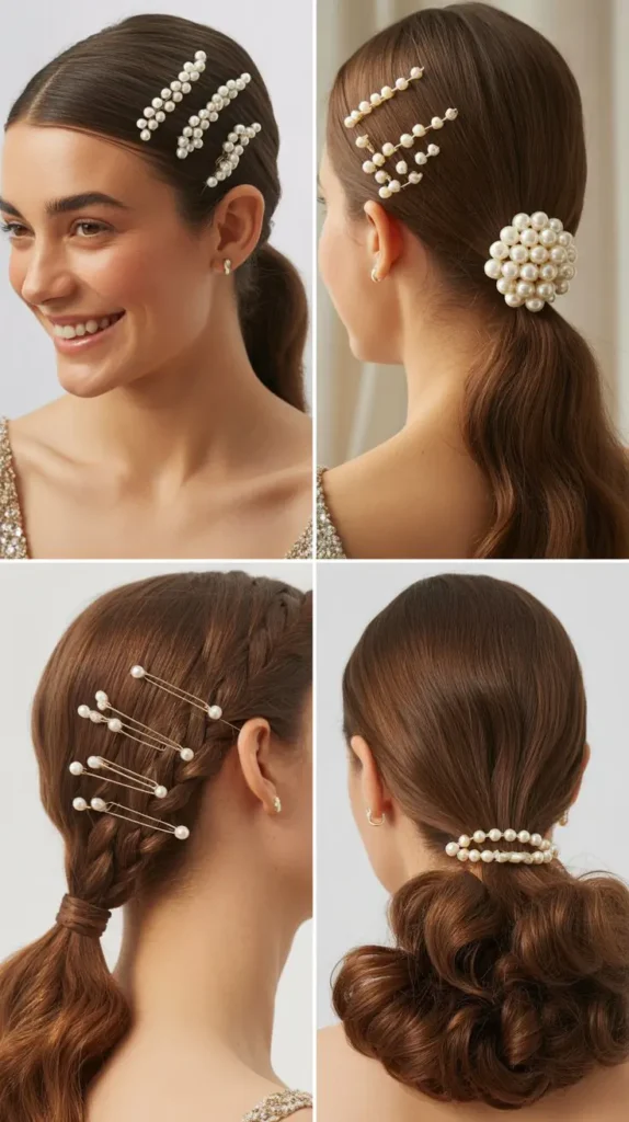 Ponytail with Pearl Hair Pins