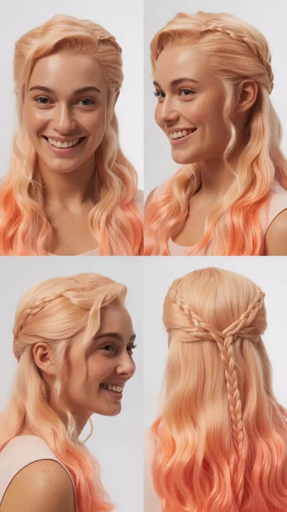 Peach Pink Half Up Half Down Wig with Loose Braids