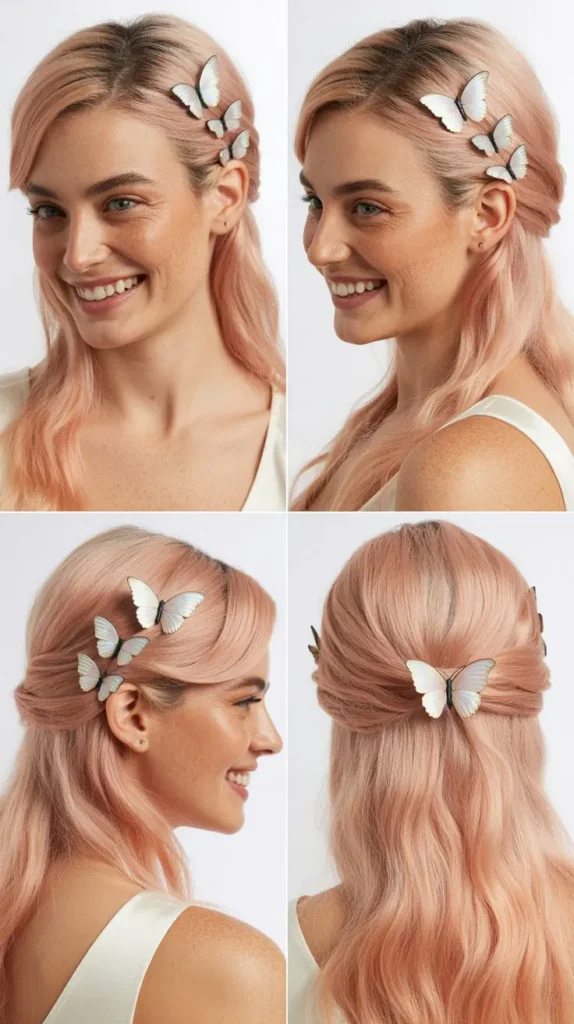 Blush Pink Half Up Half Down Wig with Butterfly Clips