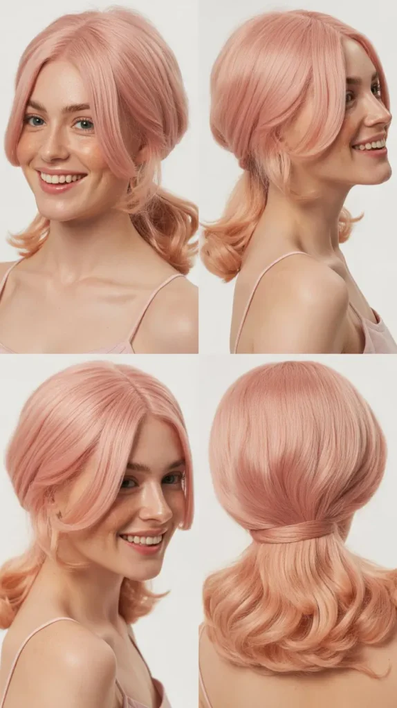 Baby Pink Half Up Half Down Wig with Loose Waves