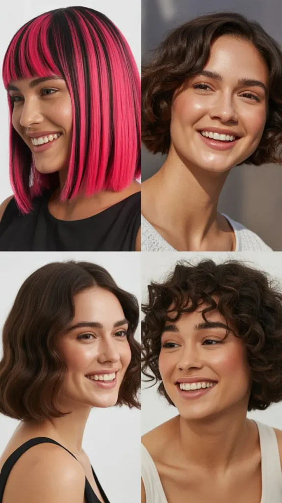 Neon Pink and Black Striped Straight Wig