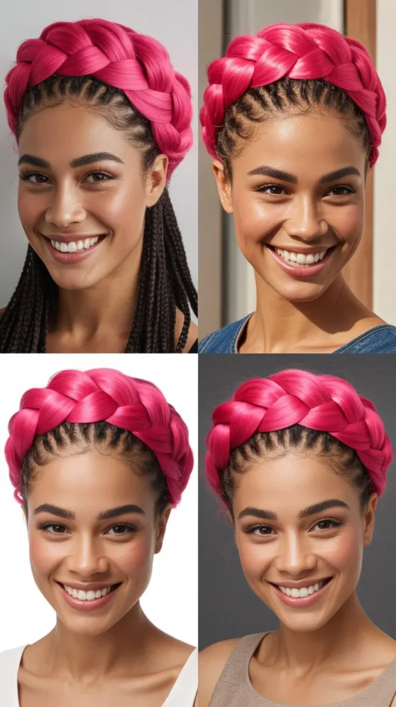  Electric Pink Braided Updo Wig