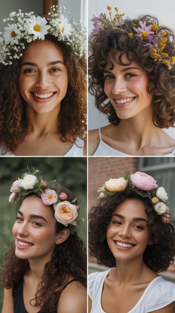 Curly Hair with Floral Headband